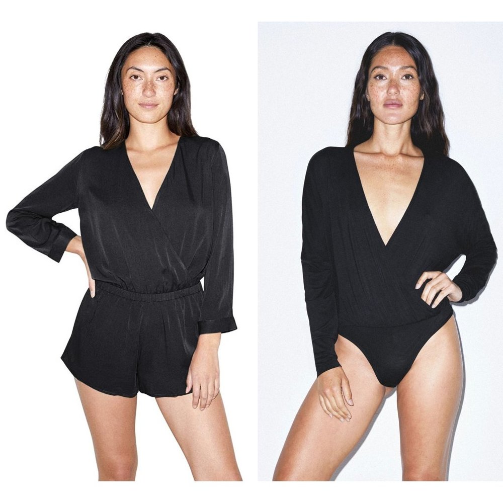 NWOT BUNDLE 2 American Apparel Pieces Wrap Front Romper + Wrap Front Bodysuit XS